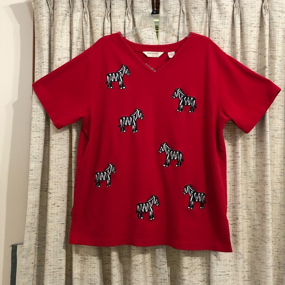 Bechamel II Vintage Red Short Sleeve Zebra Embroidered Tunic